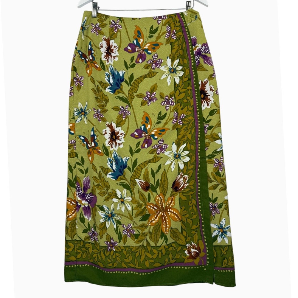 Intriguing Threads Women's Size 10 Green Floral Butterfly Long Midi Skirt USA